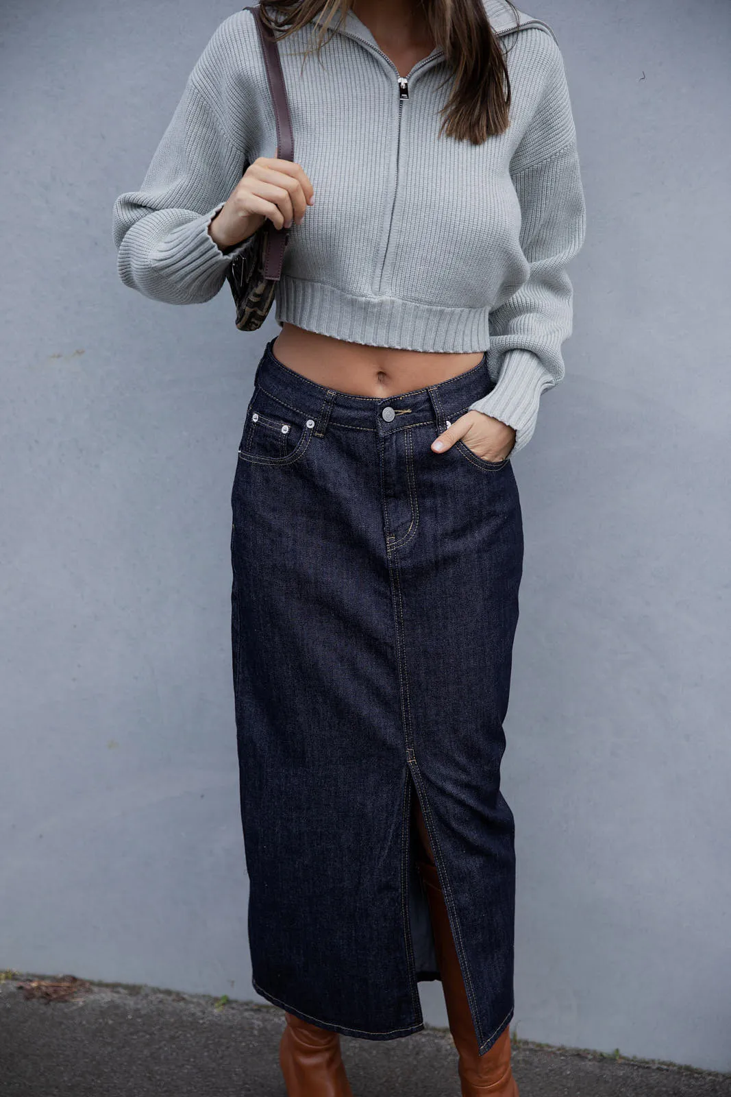 Nikki Denim Midi Skirt - Dark Denim
