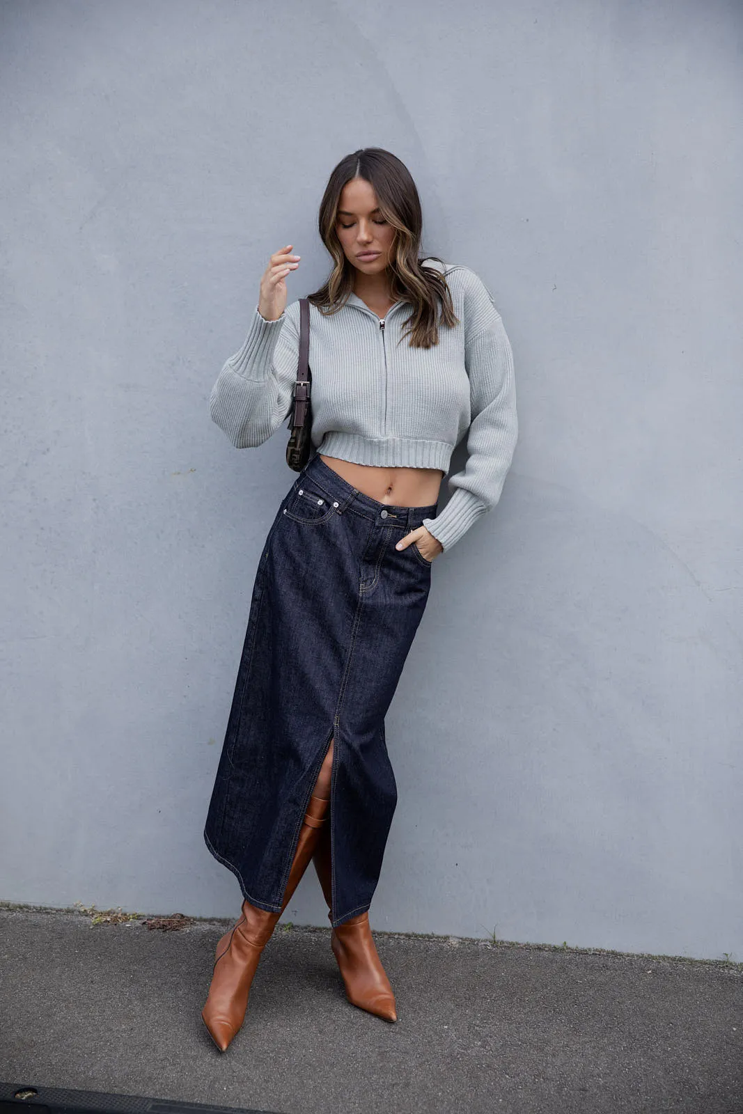 Nikki Denim Midi Skirt - Dark Denim