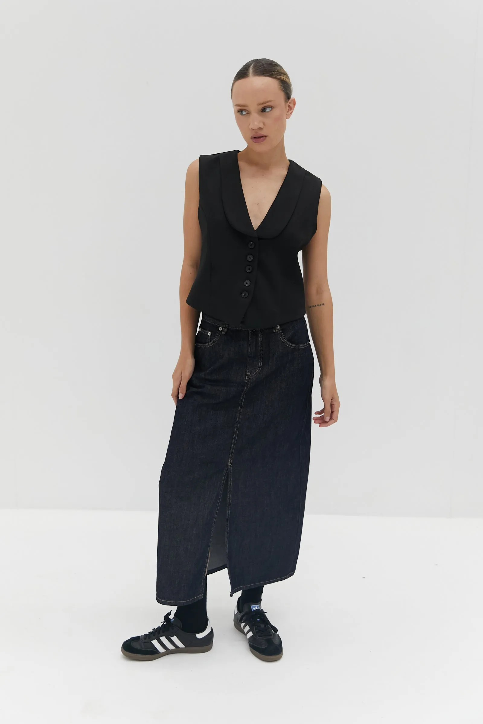 Nikki Denim Midi Skirt - Dark Denim