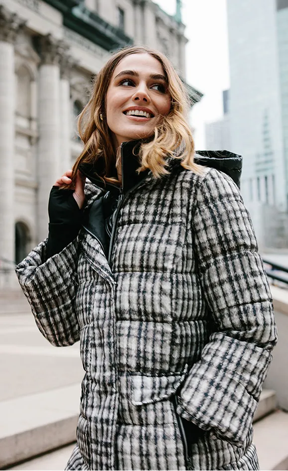 Nikki Jones Plaid Jeannie Long Quilted Coat
