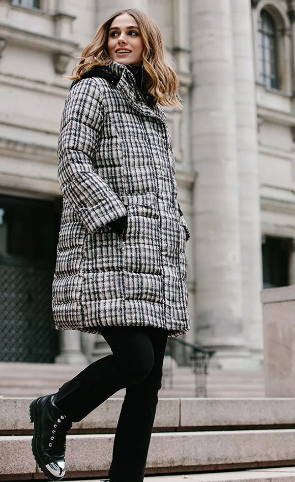 Nikki Jones Plaid Jeannie Long Quilted Coat