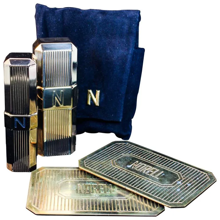 NORMAN NORELL Vintage Gold Tone Cosmetic Set with Velvet Bag
