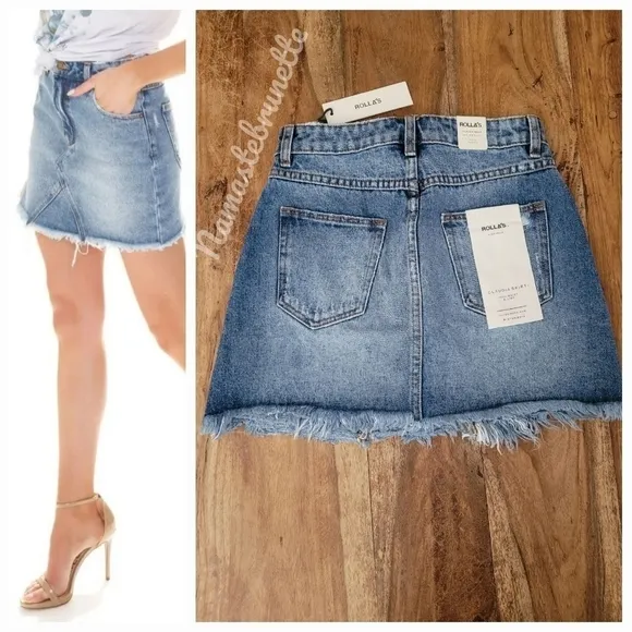 NWT $79 Rolla's Medium Wash Distressed Mini Skirt, Size 24