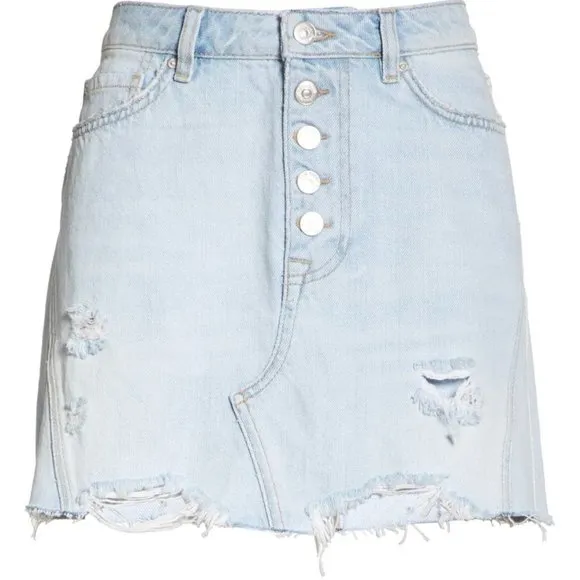 NWT Free People Distressed Light Denim Skirt