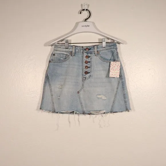 NWT Free People Distressed Light Denim Skirt