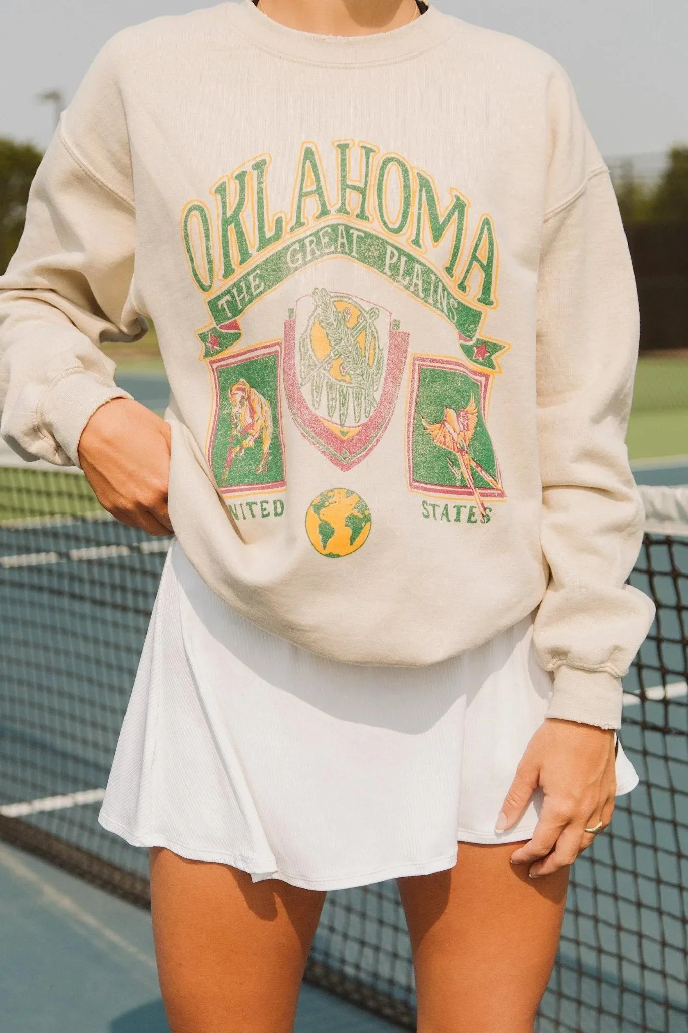 Oklahoma Patch Thrifted Sweatshirt in Sand