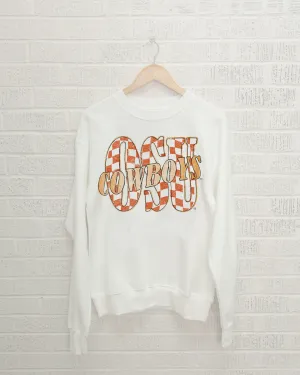 OSU Cowboys Twisted Check White Thrifted Sweatshirt