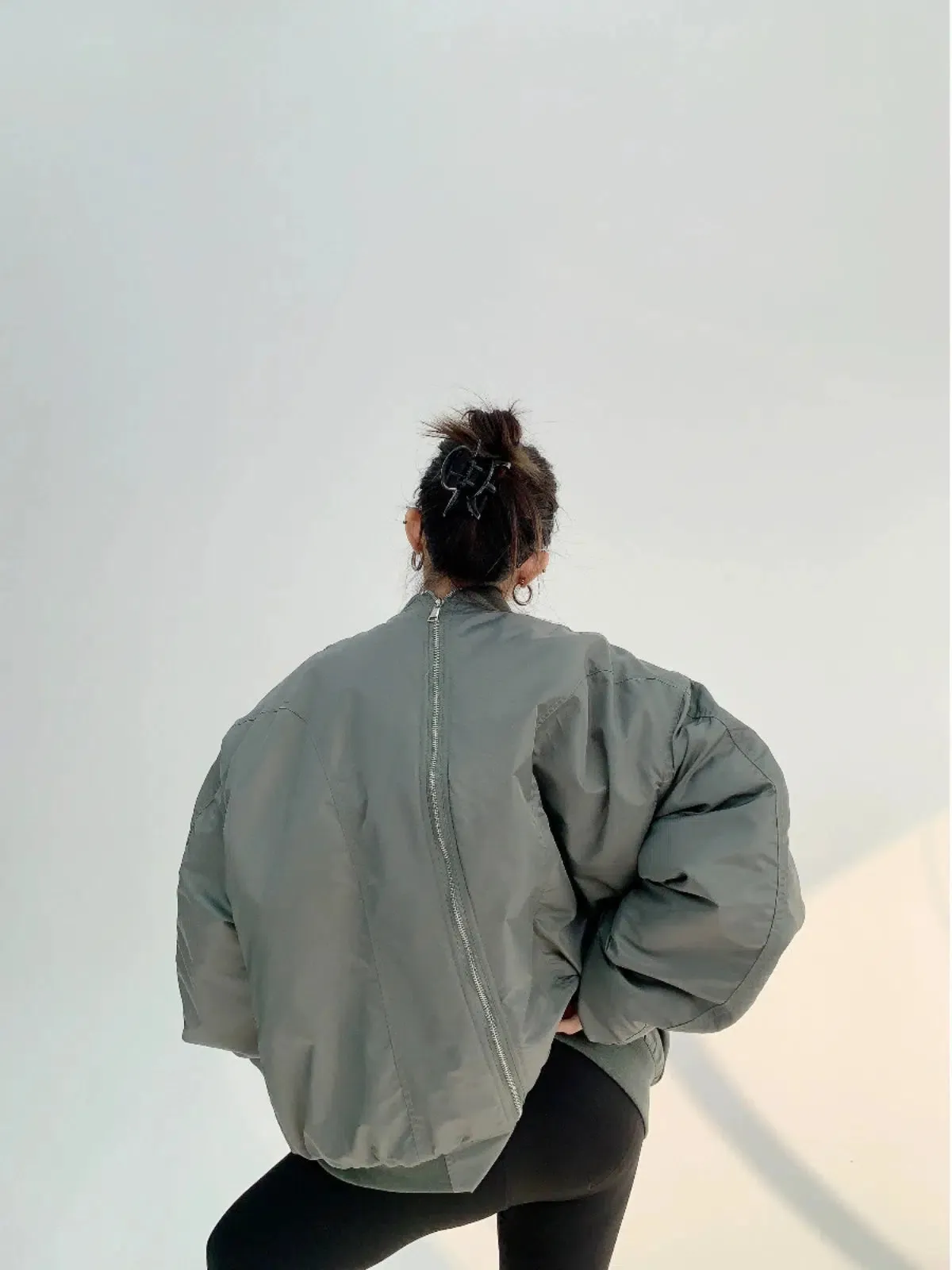 Oversized Zipper Pockets Puffer Coat