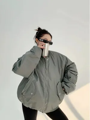Oversized Zipper Pockets Puffer Coat