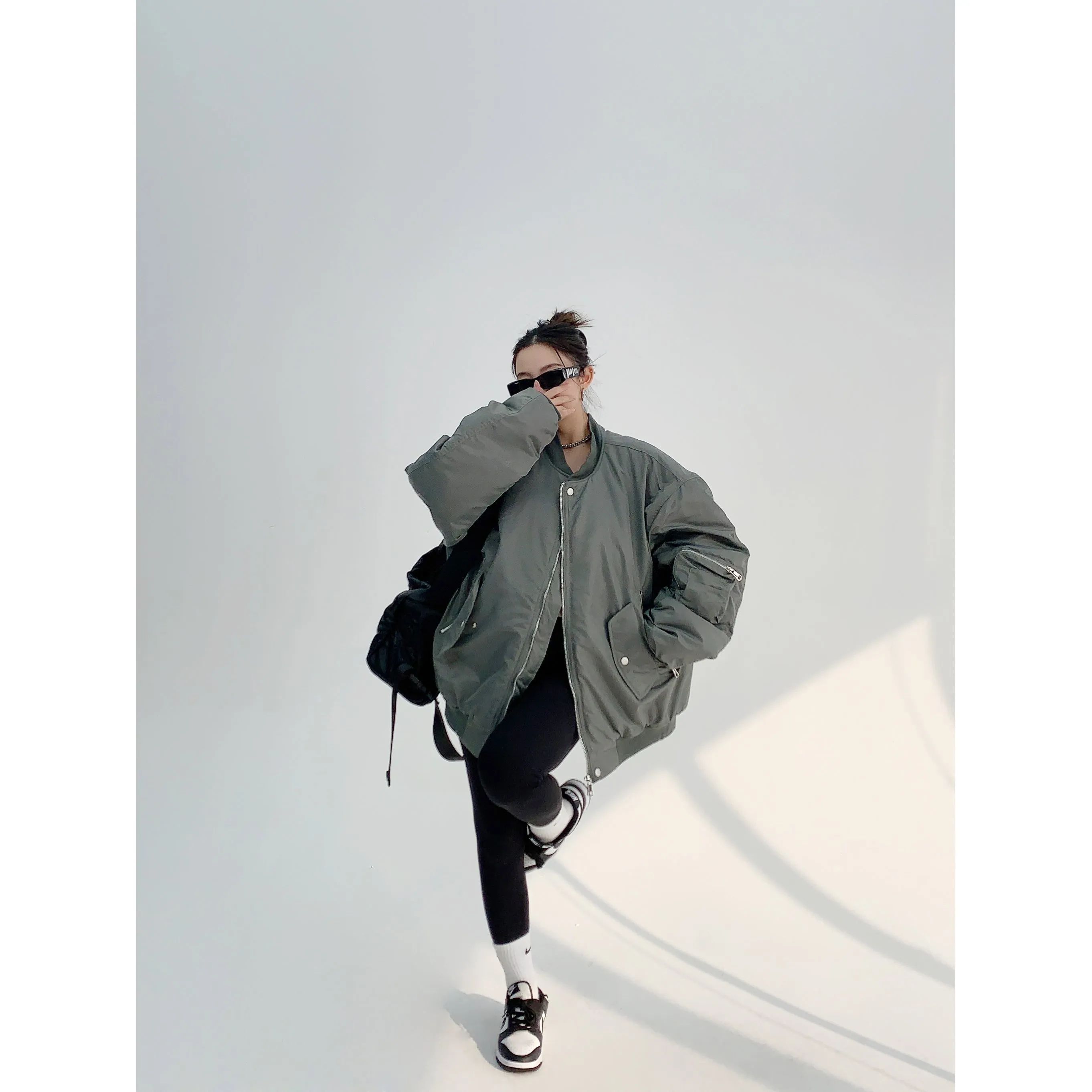 Oversized Zipper Pockets Puffer Coat