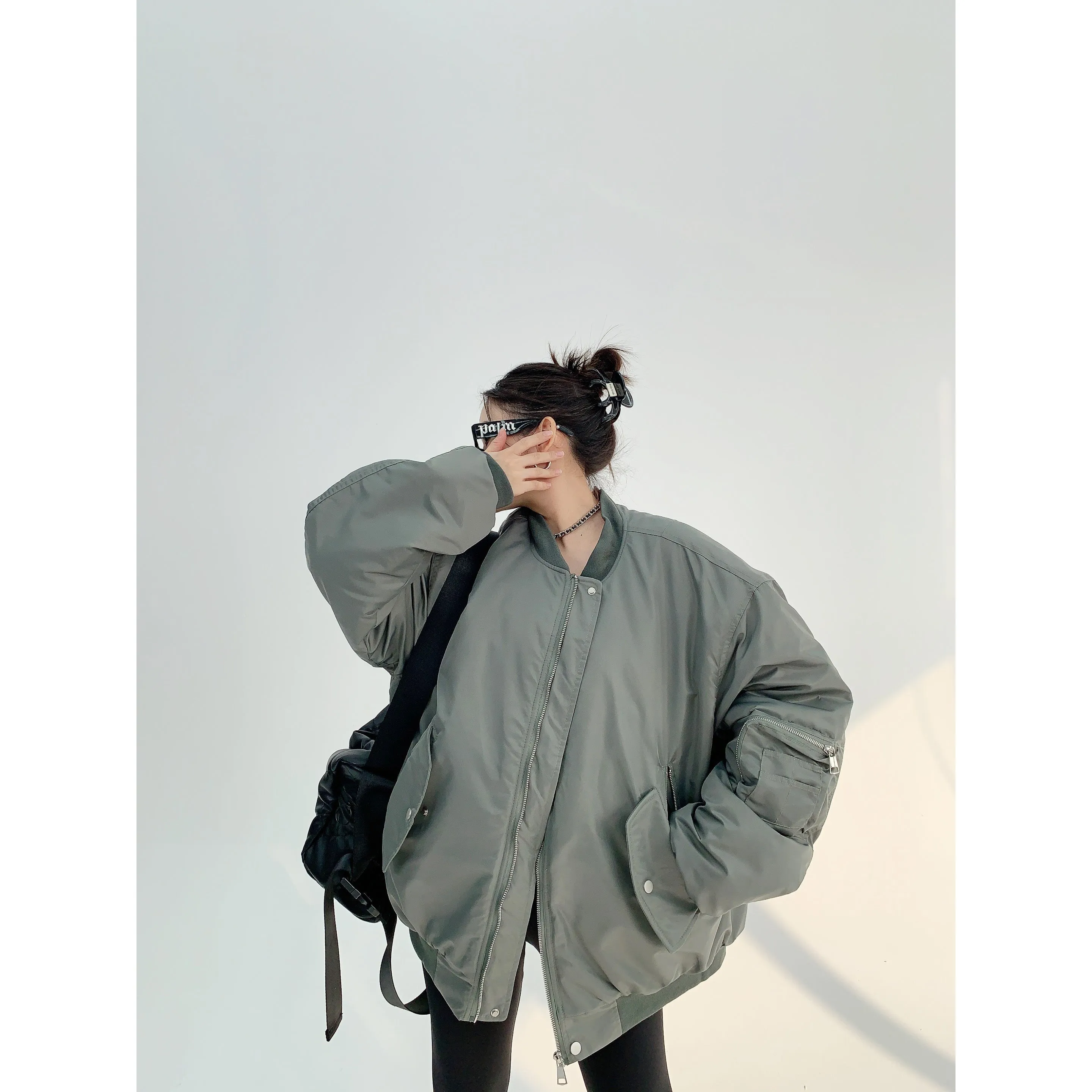 Oversized Zipper Pockets Puffer Coat