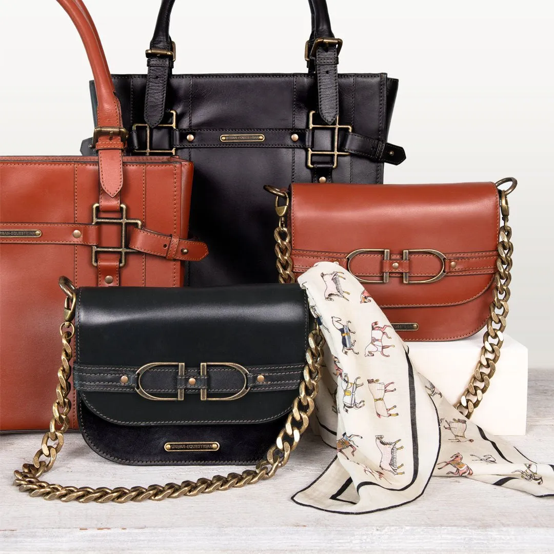 Paddock -  Custom Equestrian Halter Bracket Tote Bag in Black Italian Leather