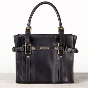 Paddock -  Custom Equestrian Halter Bracket Tote Bag in Black Italian Leather