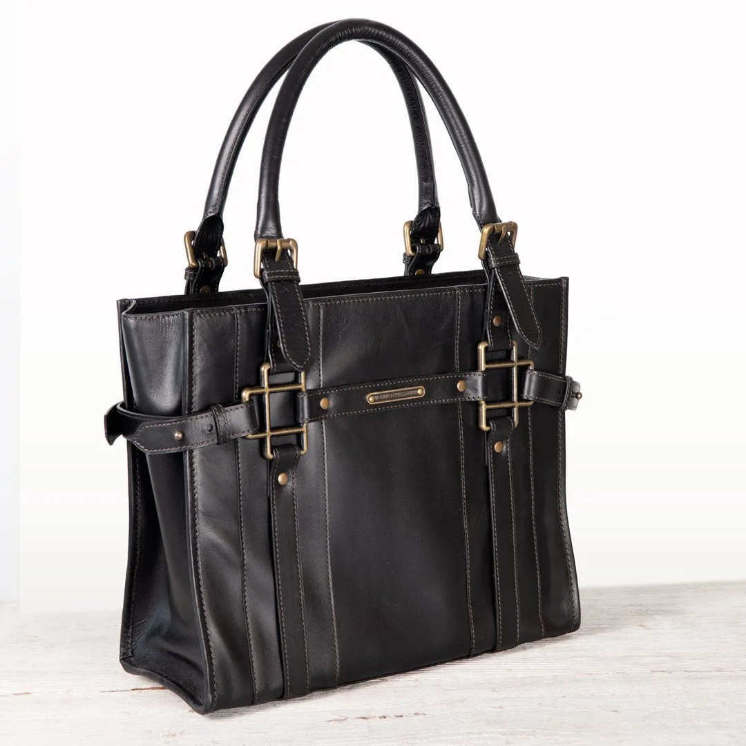 Paddock -  Custom Equestrian Halter Bracket Tote Bag in Black Italian Leather