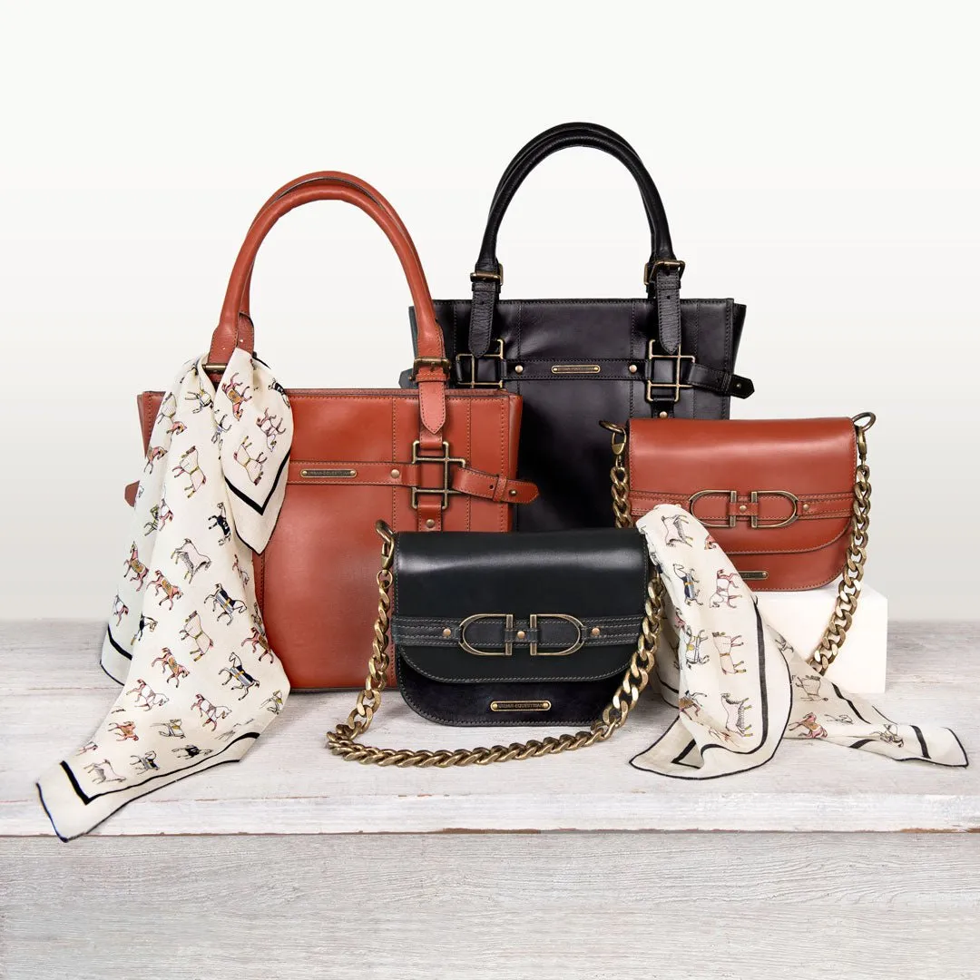 Paddock -  Custom Equestrian Halter Bracket Tote Bag in Black Italian Leather