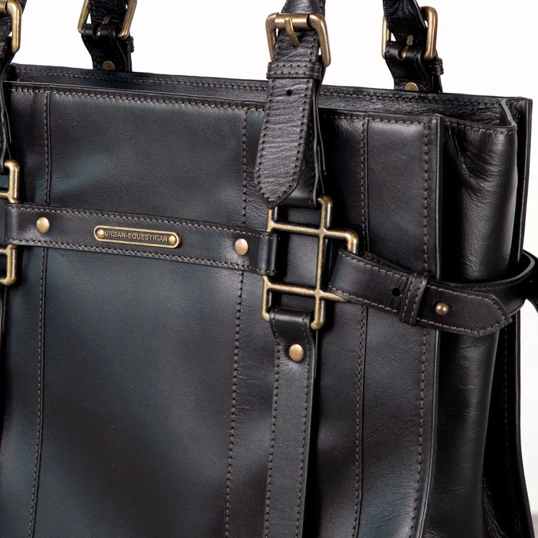 Paddock -  Custom Equestrian Halter Bracket Tote Bag in Black Italian Leather