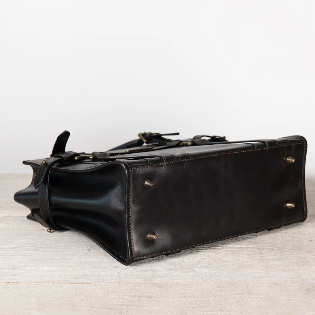 Paddock -  Custom Equestrian Halter Bracket Tote Bag in Black Italian Leather