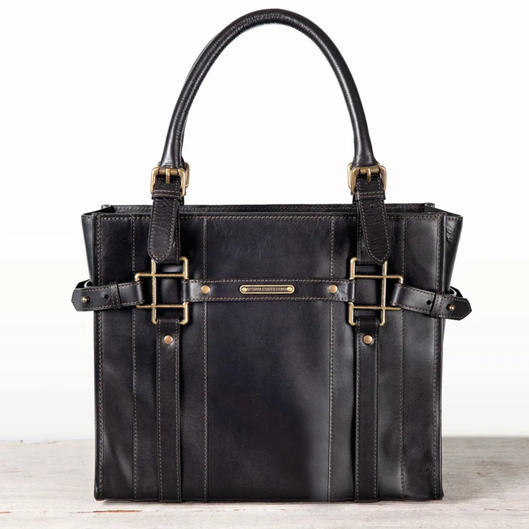 Paddock -  Custom Equestrian Halter Bracket Tote Bag in Black Italian Leather