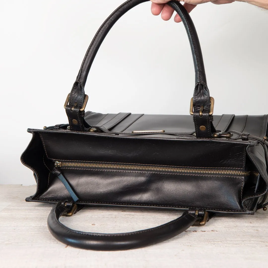 Paddock -  Custom Equestrian Halter Bracket Tote Bag in Black Italian Leather