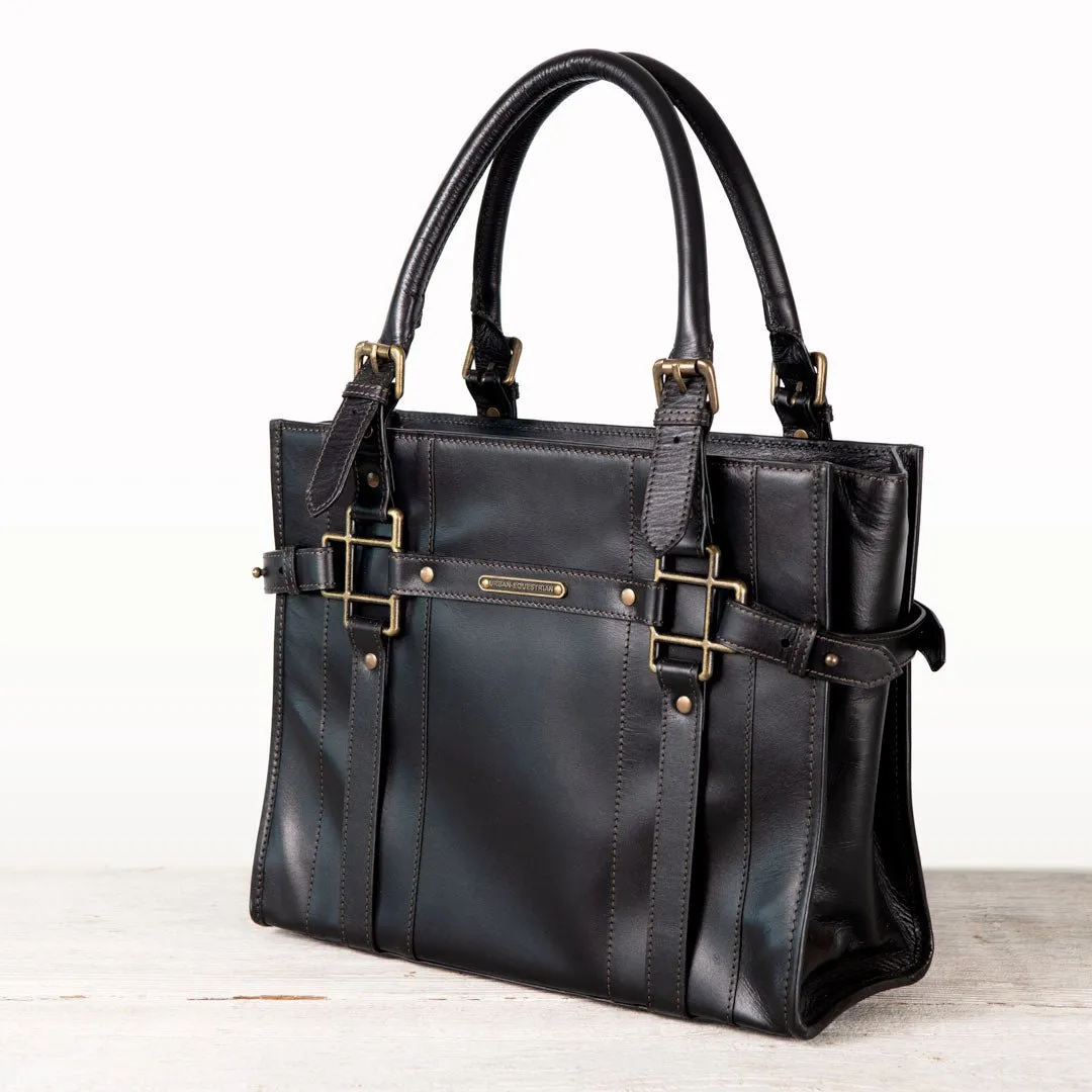Paddock -  Custom Equestrian Halter Bracket Tote Bag in Black Italian Leather