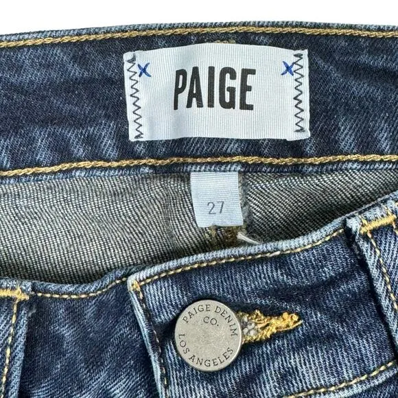 Paige Denim Margot Short 27 Titus Destructed Denim Dark Wash Cutoffs HighH Rise