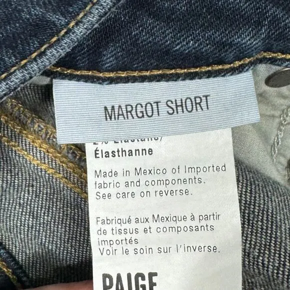 Paige Denim Margot Short 27 Titus Destructed Denim Dark Wash Cutoffs HighH Rise