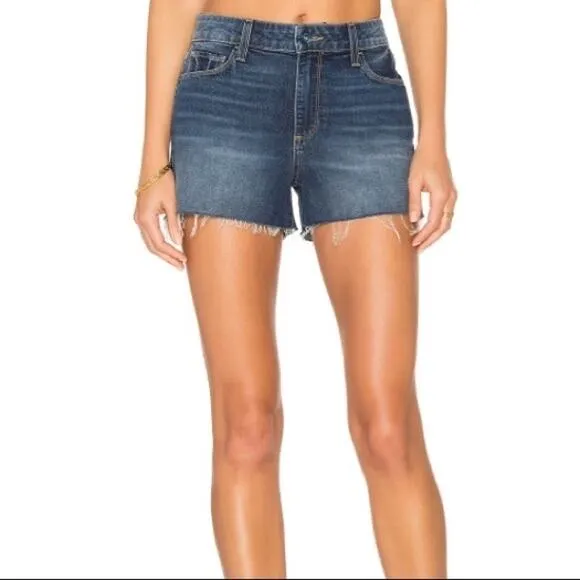 Paige Denim Margot Short 27 Titus Destructed Denim Dark Wash Cutoffs HighH Rise