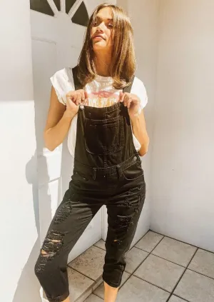 Paper Heart Distressed Denim Dungarees Black