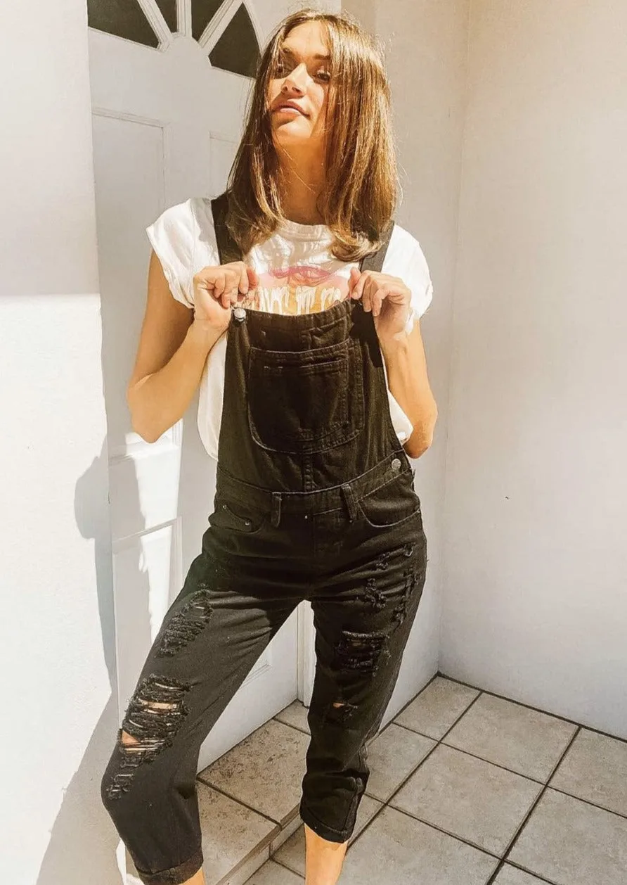 Paper Heart Distressed Denim Dungarees Black