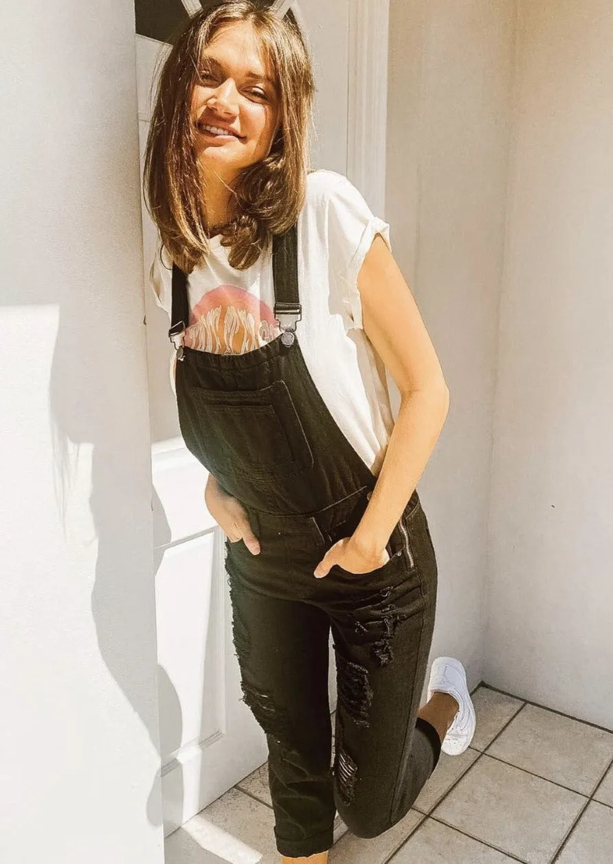 Paper Heart Distressed Denim Dungarees Black
