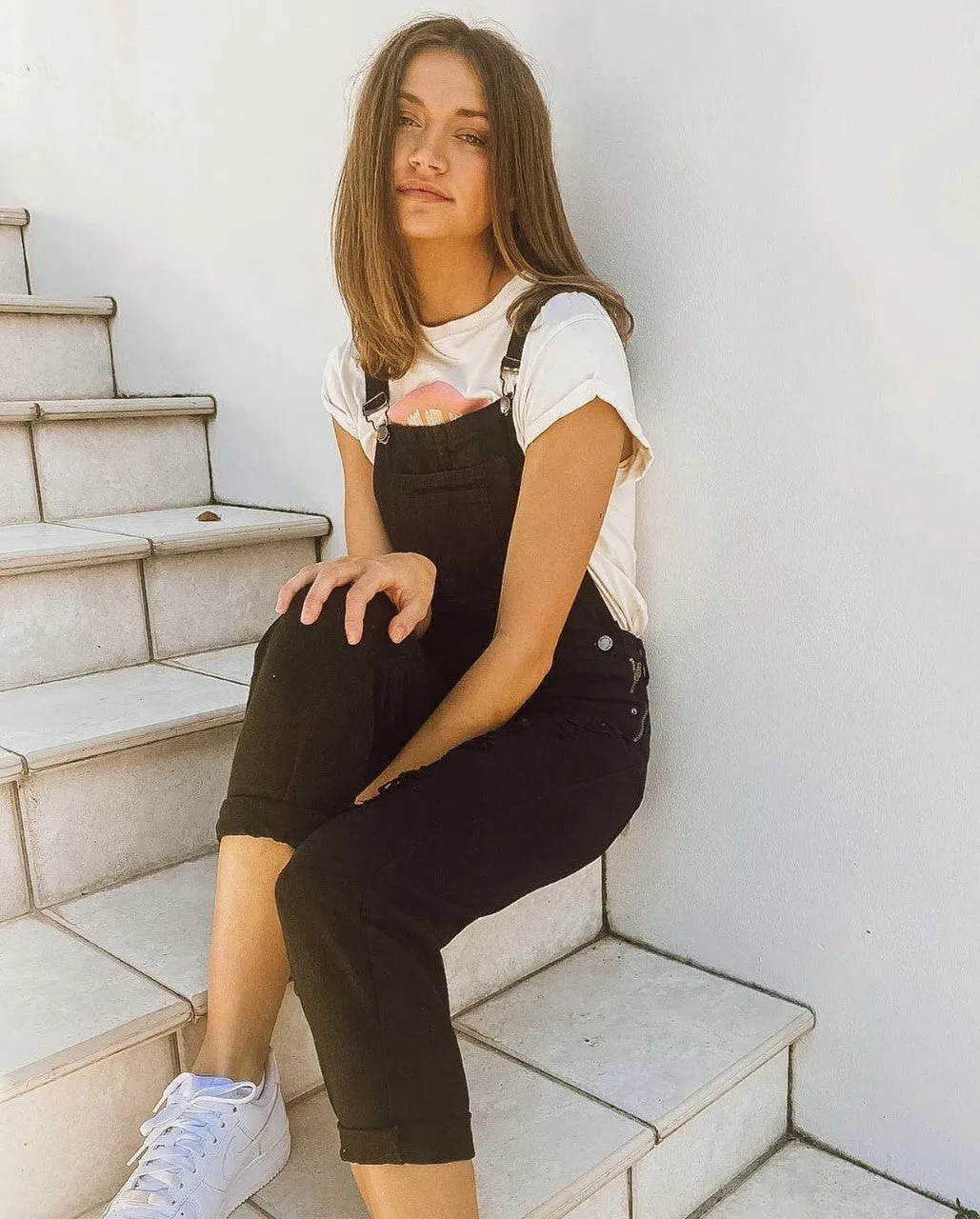 Paper Heart Distressed Denim Dungarees Black