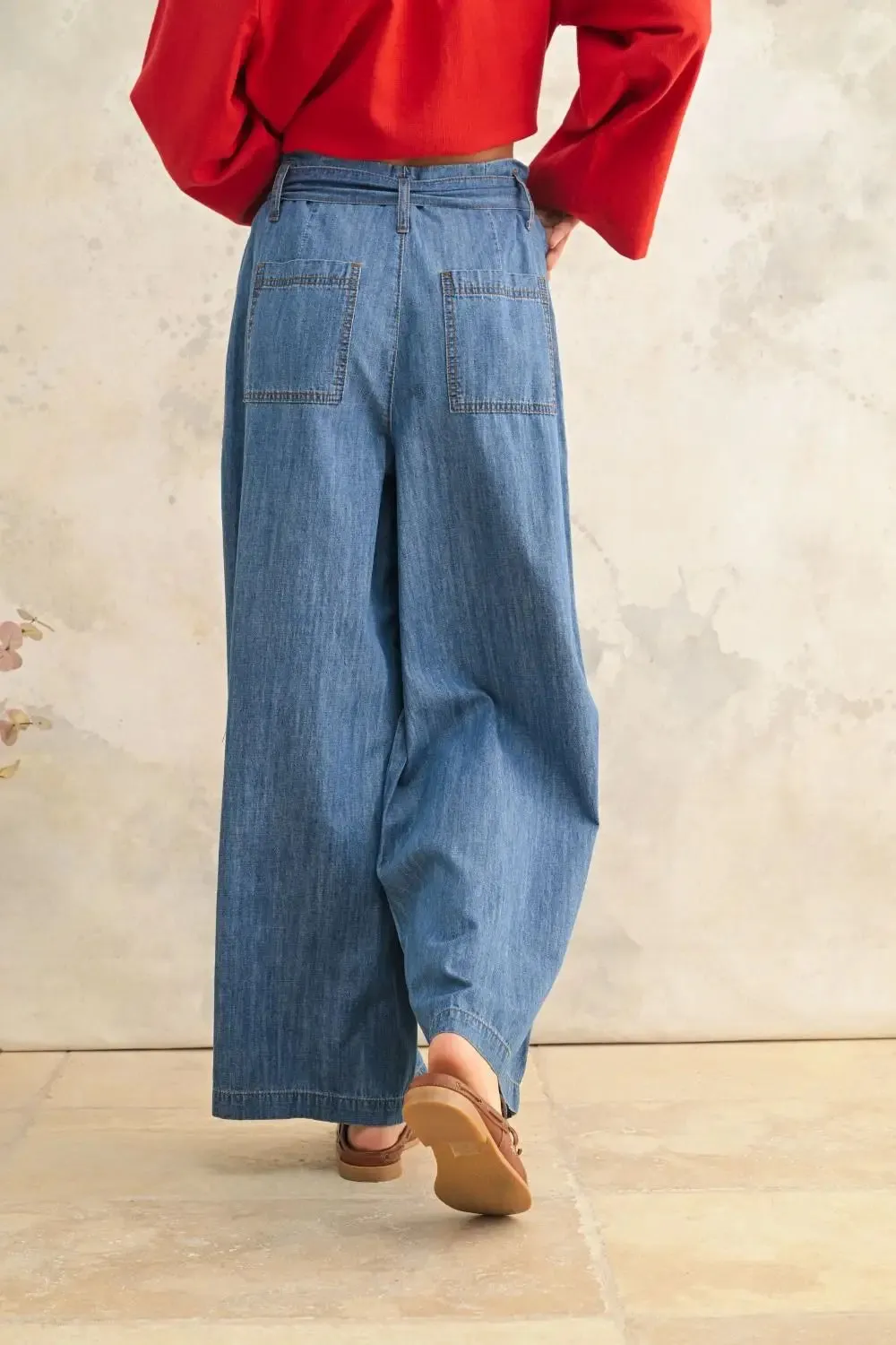 PAPERBAG WAIST CHAMBRAY DENIM TROUSERS