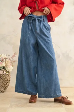 PAPERBAG WAIST CHAMBRAY DENIM TROUSERS