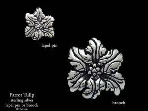 Parrot Tulip Flower Lapel Pin or Brooch Sterling Silver