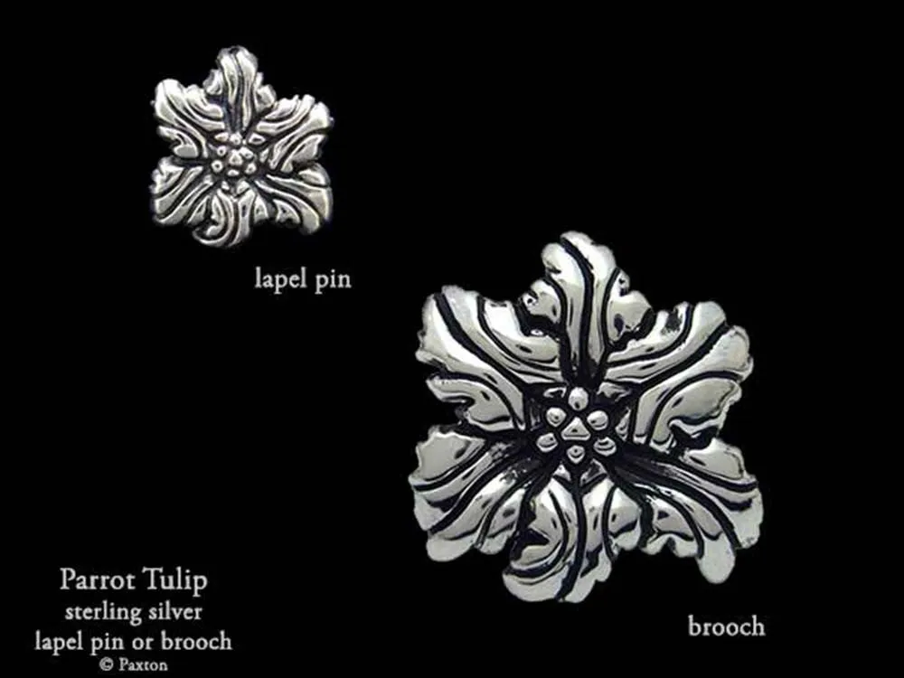 Parrot Tulip Flower Lapel Pin or Brooch Sterling Silver