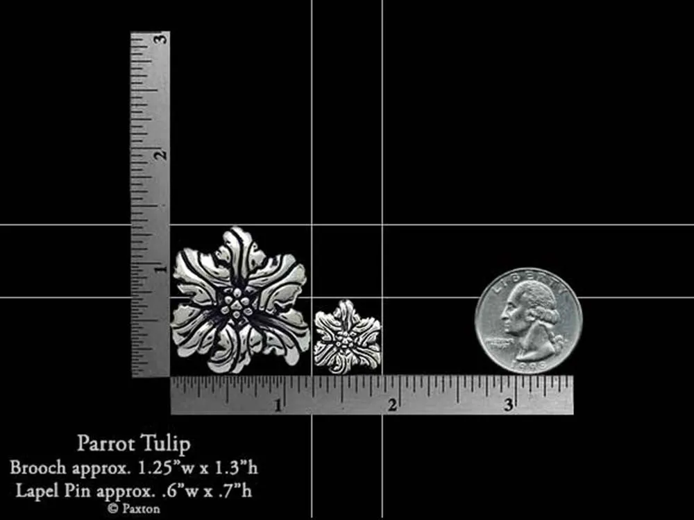Parrot Tulip Flower Lapel Pin or Brooch Sterling Silver