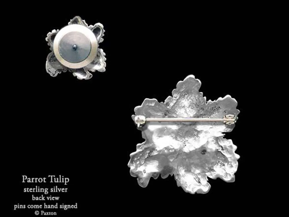 Parrot Tulip Flower Lapel Pin or Brooch Sterling Silver