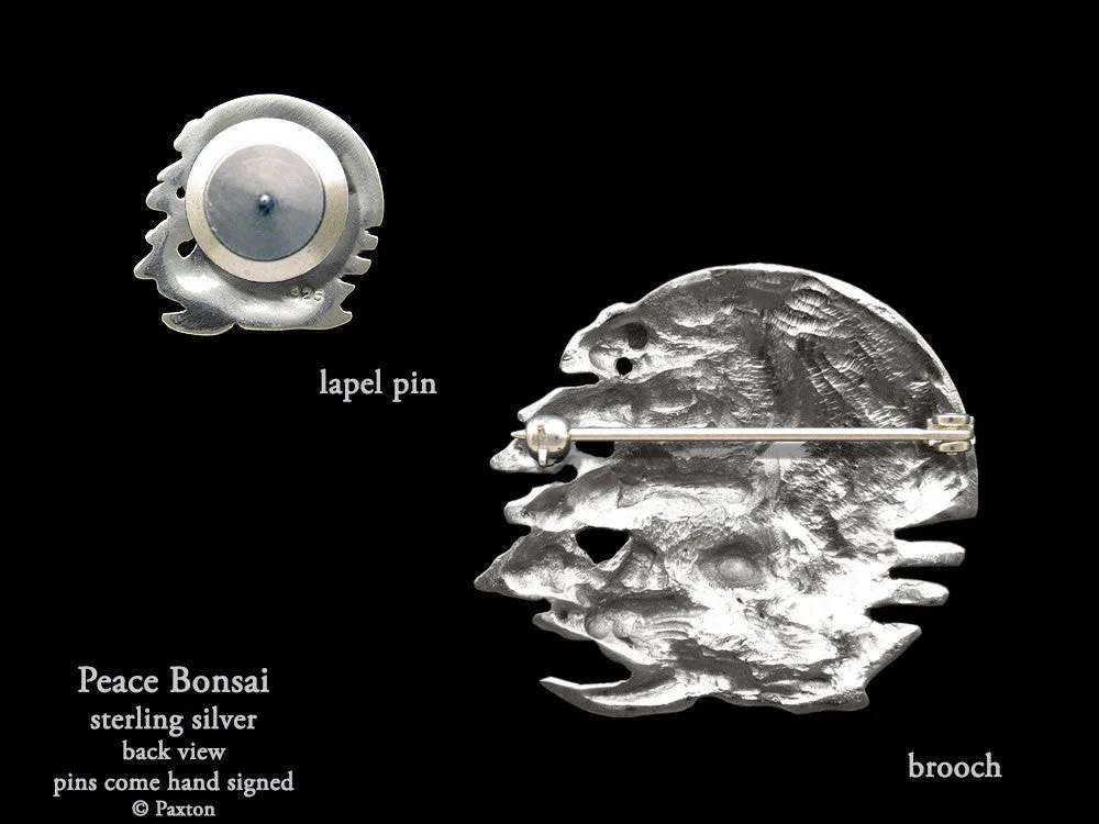 Peace Bonsai Lapel Pin or Peace Bonsai Brooch Sterling Silver