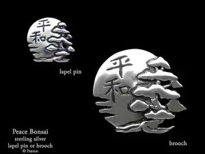 Peace Bonsai Lapel Pin or Peace Bonsai Brooch Sterling Silver