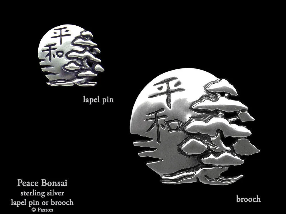 Peace Bonsai Lapel Pin or Peace Bonsai Brooch Sterling Silver