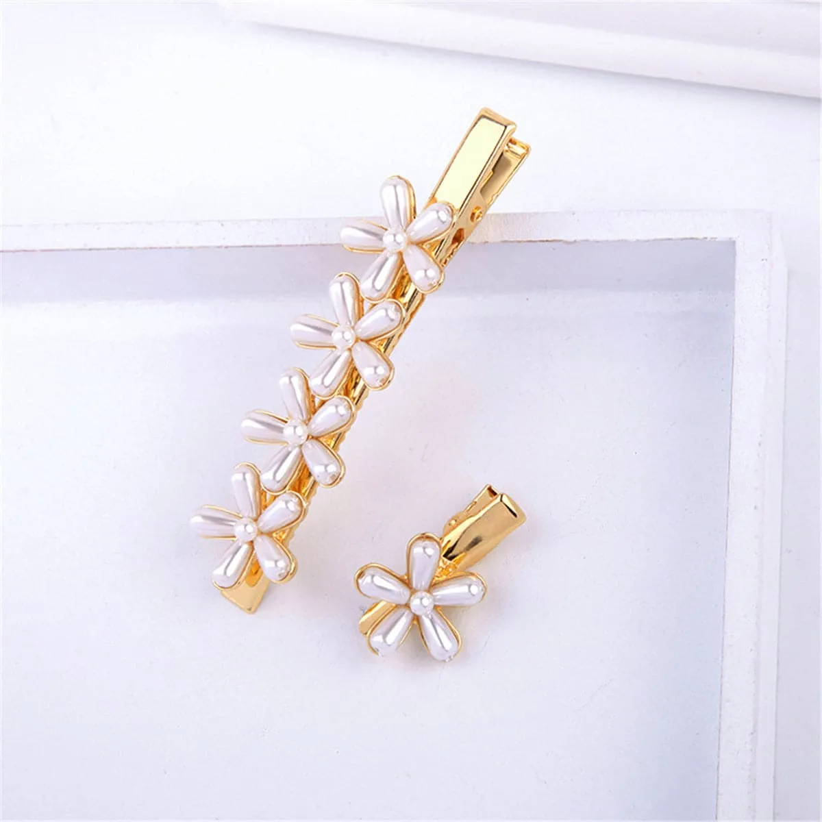 Pearl & 18K Gold-Plated Flower Hair Clip Set