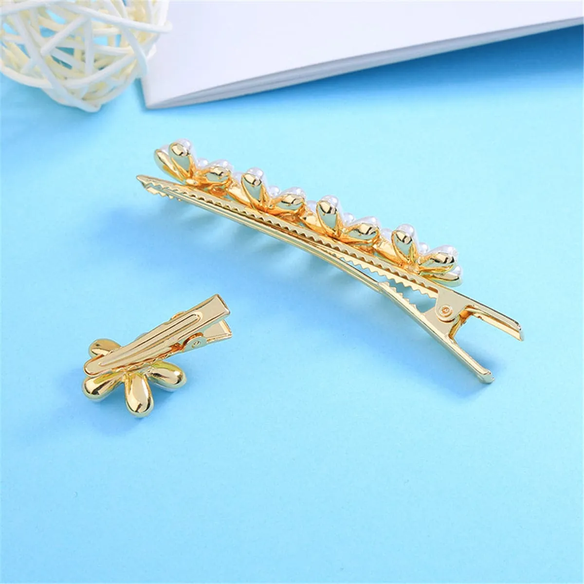 Pearl & 18K Gold-Plated Flower Hair Clip Set