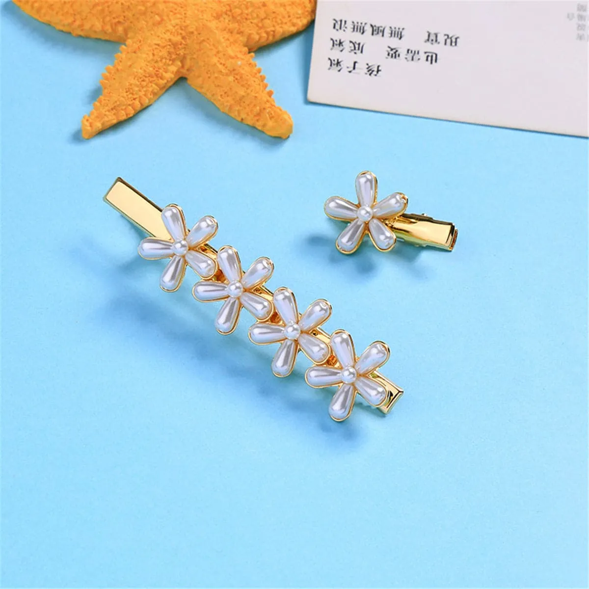Pearl & 18K Gold-Plated Flower Hair Clip Set