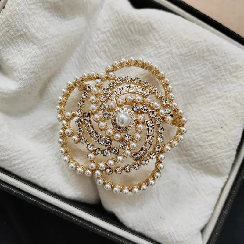 Pearl Camellia Flower Crystal  Brooch