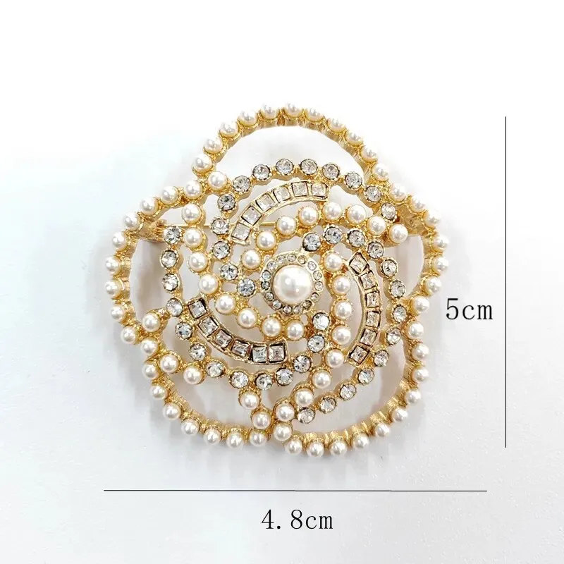 Pearl Camellia Flower Crystal  Brooch