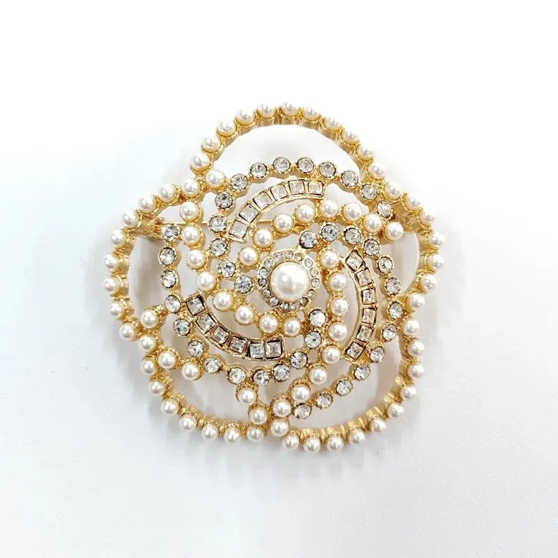 Pearl Camellia Flower Crystal  Brooch