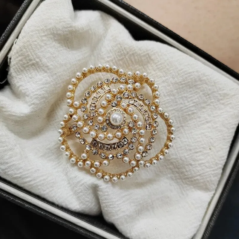 Pearl Camellia Flower Crystal  Brooch