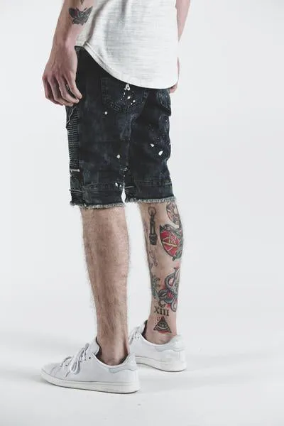 Pete Biker Denim Shorts (Black Paint)