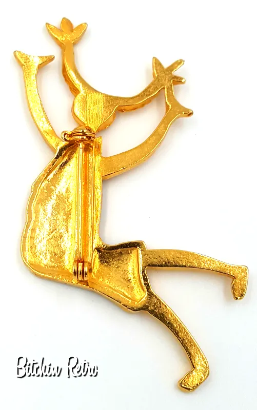 Pigtails and Cartwheels Primitive Enameled Brooch With Modernist Design