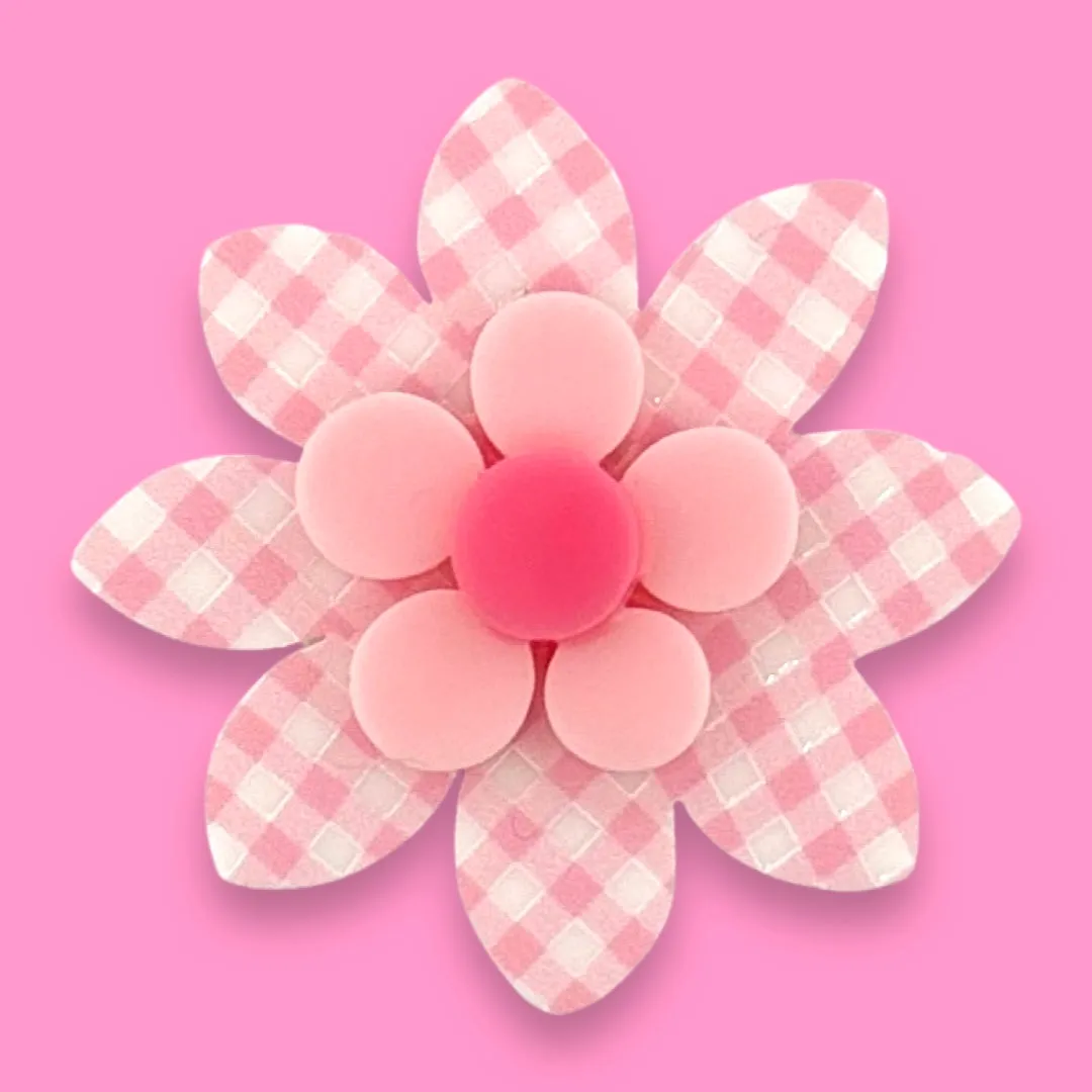 Pink gingham flower 🌸 - brooch - Set of 4